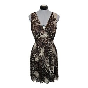 Vintage Studio I Women's SIZE 6 Y2K Cinch Waist Animal Print Chiffon Mini Dress